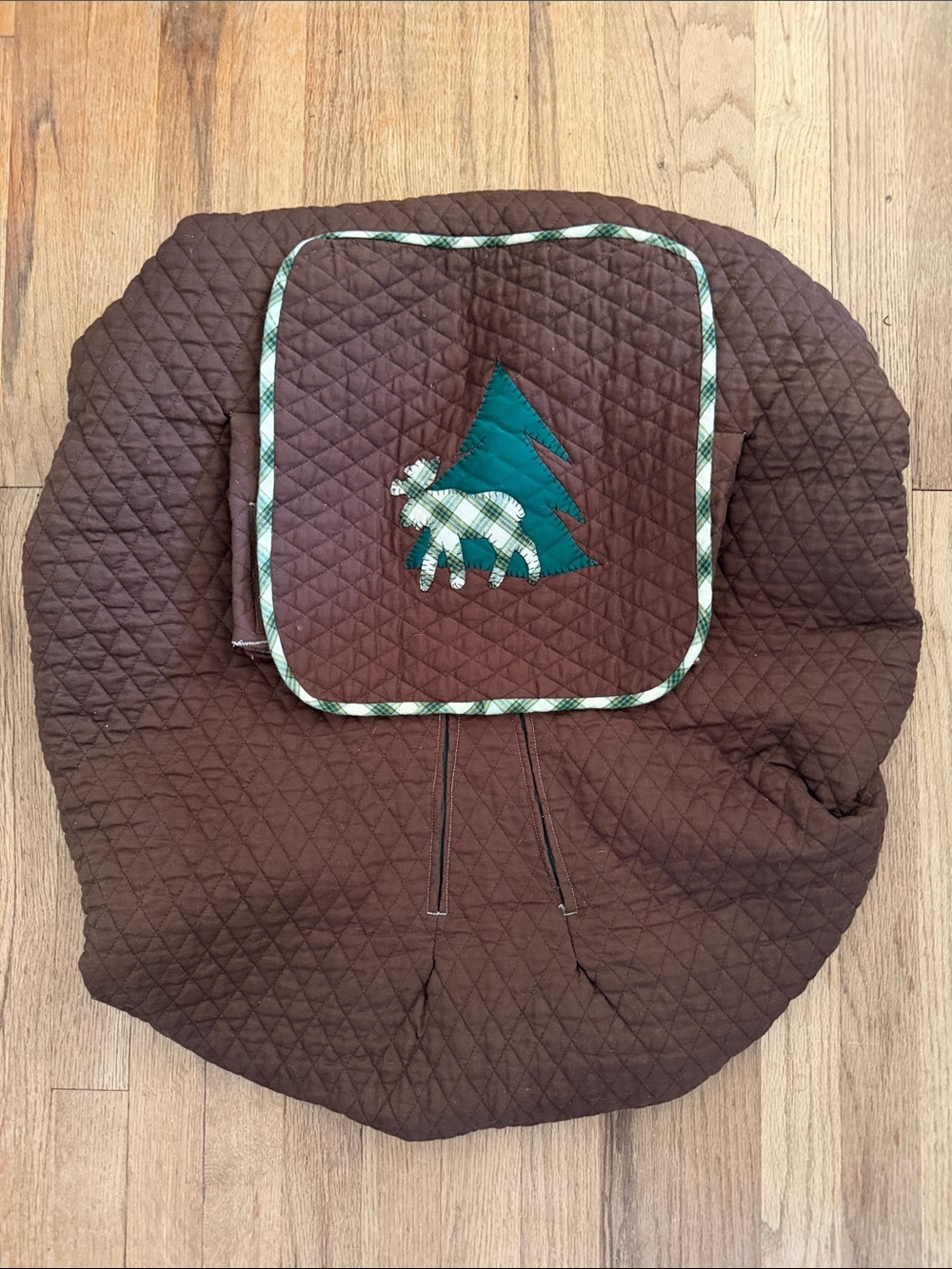 Handmade Quilted Brown Woodland Car Seat Cover with Moose Applique